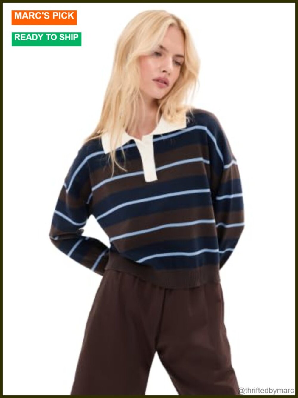 Cropped Polo Shirt Mid-Weight Stretch Knit Long Sleeve Pullover Preppy Top
